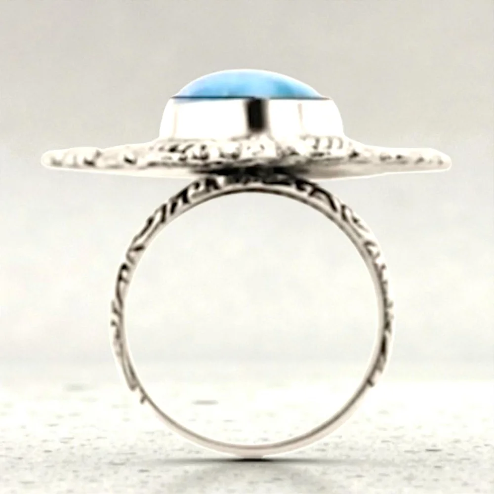 Sterling Silver 13.15 ctw Larimar Ring Artisan Created - Picture 6 of 6